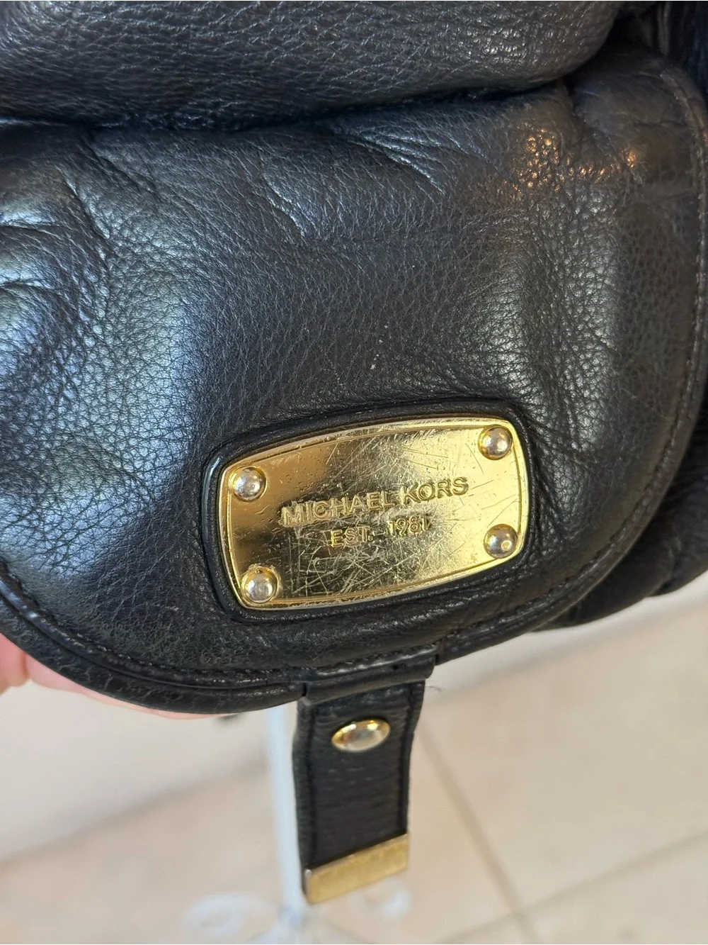 Michael Kors Black Pebbled Leather Hobo Shoulder Bag Gold Hardware